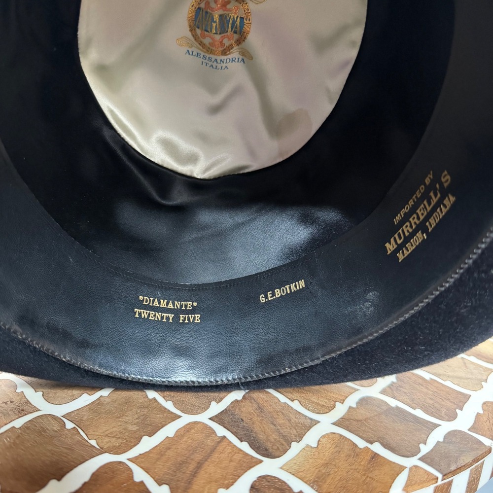 Vintage Borsalino Bowler Hat Diamante Twenty Five Black Fur Felt‎ Italy Size 7 - Picture 8 of 9
